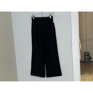 Kourt Black Cropped Wide Leg Linen Blend Pull On Pants Size XS Pockets